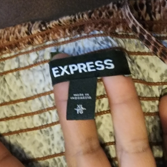 EXPRESS- Animal Print Smocked Tie Sleeve Ruffle Dress - Picture 3 of 4